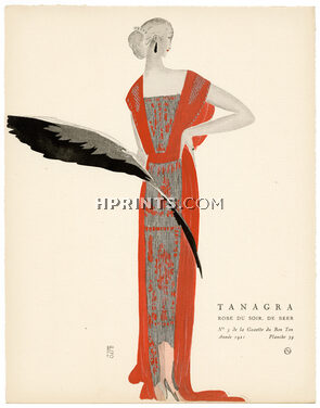 Tanagra, 1921 - Benito, Robe du soir, de Beer. Art Deco Pochoir. La Gazette du Bon Ton, n°5 — Planche 39