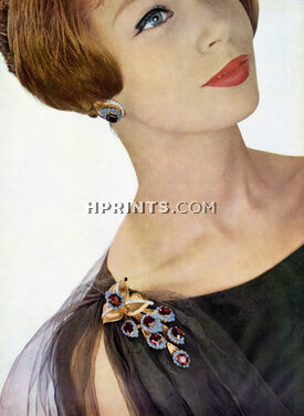 Joyaux Nouveaux, 1958 - (4 illustrated pages) Cartier Brooch... Mauboussin, Mellerio, Sterlé, Jean Parmentier, Boucheron, Van Cleef & Arpels Necklace, Clips, 4 pages