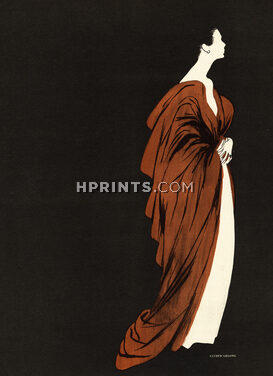 Lucien Lelong 1947 Cape drapée, Evening Gown, René Gruau