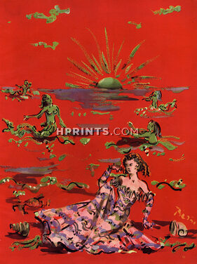 Christian Bérard 1939 Sunset, Mermaid, Fashion Illustration