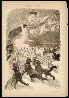 Steinlen 1893 Métamorphose, Flying Witches, Black Cats