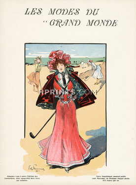 Les Modes du Grand Monde 1900 Golf On The Beach, Belle Époque, Félix Fournery Fashion Illustration