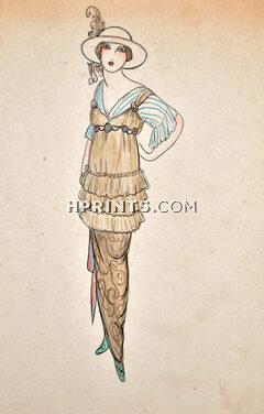 Original Fashion Drawing 1910s