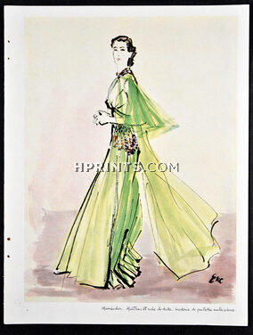 Mainbocher 1938 Evening Dress & Coat tulle, Broderie de paillettes multicolores, Eric