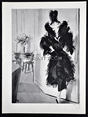 Paquin 1936 Fur Coat, Agnès Hat, Eric Fashion Illustration