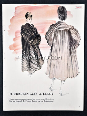 Fourrures Max A. Leroy 1945 Vogue Libération, René Gruau