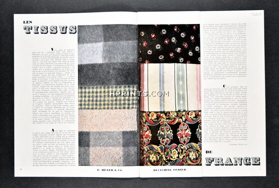 Les Tissus de France, 1945 - Vogue Libération, E. Meyer & Cie, Bianchini Férier, Bucol, Rodier, Ducharne..., Text by Christian Rossillon, 10 pages
