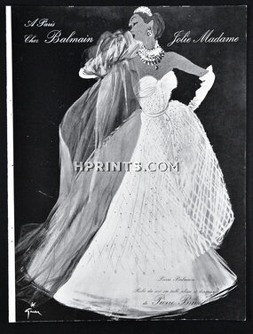 Pierre Balmain 1952 René Gruau, Evening Dress, Tulle Pierre Brivet