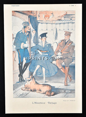 L'Heureux Voyage, 1916 - Suzanne Sesbouë Soldiers Flirting in Train, Collie Dog