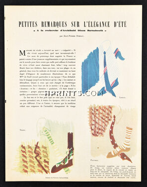Petites remarques sur l'élégance d'été, 1949 - Dessins Francine Galliard-Risler, Text by Jean-Pierre Dorian