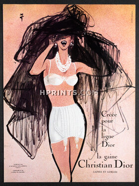 Christian Dior (Lingerie) 1959 Brassiere, Girdle, Gorge D64, Ceinture D34, René Gruau