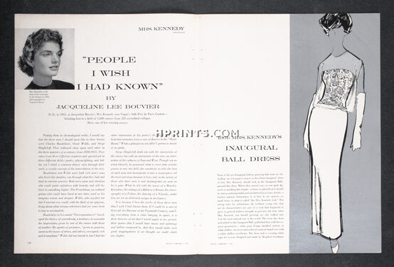 People I wish I had known, 1961 - Mrs John Kennedy, Vogue Article, Jackie Kennedy, Oleg Cassini Dresses, Portraits by Horst and Bouché, Texte par Jacqueline Lee Bouvier, 6 pages