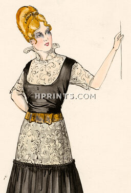 Original Fashion Drawing - Bernard & Cie 1910 "Terpsichore", Indian ink and gouache