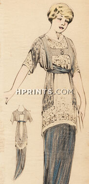 Original Fashion Drawing circa 1925 Indian ink and colored pencil