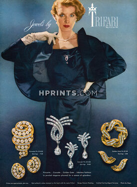 Trifari (Jewels) 1953 Pins, Earrings, Photo Népo