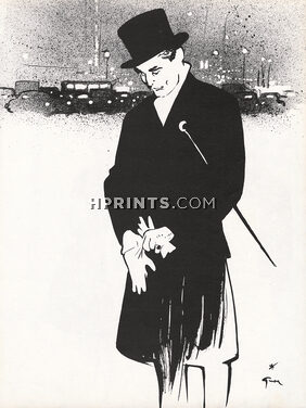 René Gruau 1953 Elegant Top Hat, Men's Clothing