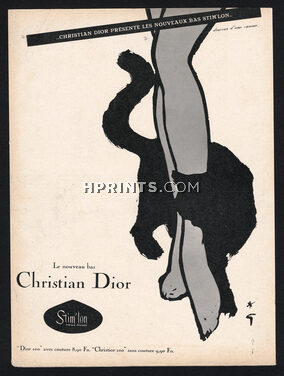Christian Dior (Stockings) 1959 Cat, René Gruau, Les nouveaux bas Stim'lon, Christior...