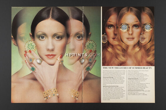 The New Treasures of Summer Beauty, 1971 - Jewels John Donald at Técla, Make-up Elizabeth Arden, 4 pages