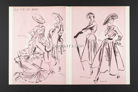 La vie en rose, 1949 - Fernando Bosc, Worth, Germaine Lecomte, Bruyère, Jacques Fath, Christian Dior