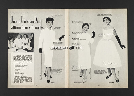 Quand Christian Dior affirme leur silhouette, 1956 - Christian Dior, Trois jeunes filles Tullia, Anne-Marie, Michèle, 3 pages