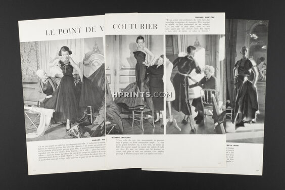 Le point de vue du Couturier, 1949 - Madame Nina Ricci, Lucile Manguin, Bruyère, Carven, Madeleine de Rauch, Jacques Heim, Photos Henry Clarke, 4 pages