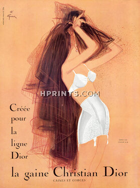 Christian Dior (Lingerie) 1959 René Gruau, Girdle, Bra (Version A) Gorge D60 Ceinture D26