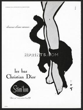 Christian Dior (Lingerie) 1960 "Sweetness of a caress..." Stockings, Cat, René Gruau