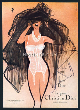 Christian Dior (Lingerie) 1960 René Gruau (Version A) Bustier Porte-Jarretelles D610, Garters