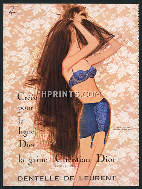 Christian Dior (Lingerie) 1963 René Gruau, Gorge "Scarabée", Ceinture "Rêverie bleue"