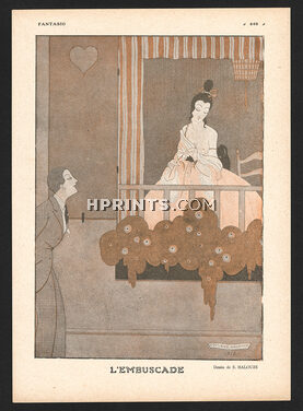 L'Embuscade, 1917 - Attractive Woman on Balcony, Suitor, Romeo and Juliet, Édouard Halouze