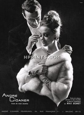 André Ciganer (Fur Coat) 1964 Photo Guégan, Max Boinet Pearls Necklace Bracelet