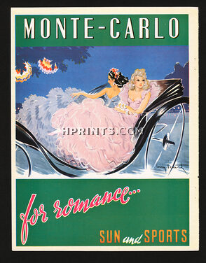 Monte Carlo 1948 For Romance Sun and Sports, Calash, Louis Icart