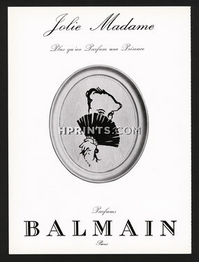 Pierre Balmain (Perfumes) 1963 Jolie Madame, hand fan, René Gruau