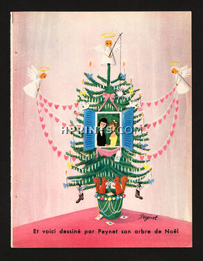 Quand Peynet improvise un arbre de Noël, 1955 - Christmas Tree, Angels, Raymond Peynet, 4 pages