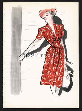 Schiaparelli 1946 Fashion Summer Dress René Gruau