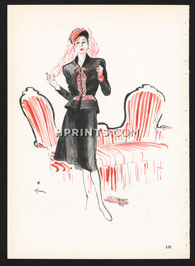 Schiaparelli 1946 Fashion Suit René Gruau