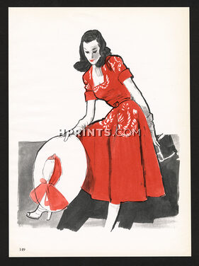 Germaine Lecomte 1946 Red Summer Dress, Gruau