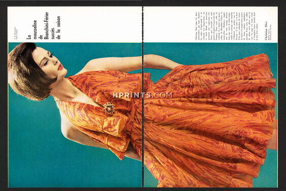 Christian Dior & Nina Ricci 1964 Summer Dress, Suit, mousseline & toile Bianchini Férier, Photo J.L Guégan, 3 pages