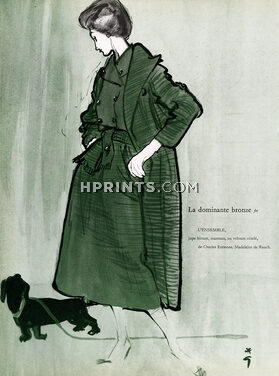 Madeleine de Rauch 1957 René Gruau, Jupe blouse et manteau, Velours Charles Estienne