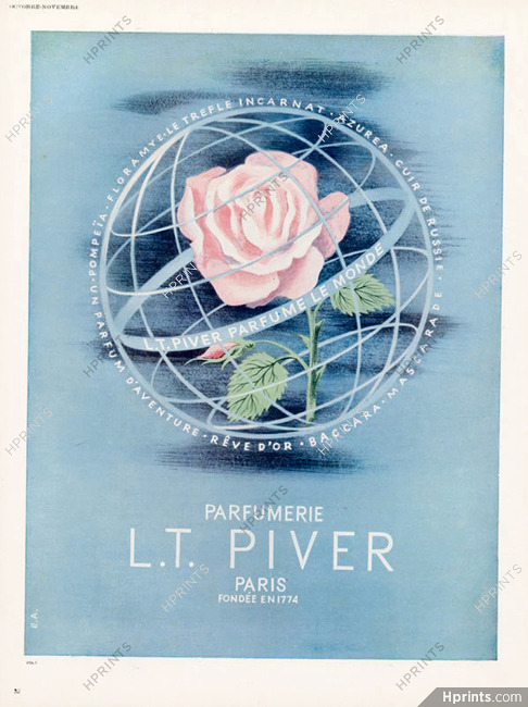 Piver (Perfumes) 1947 Rose, Signed by E.A.