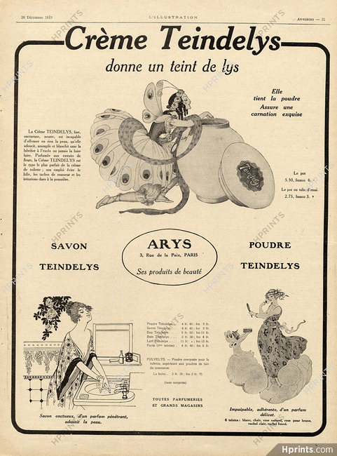 Arys (Cosmetics) 1919 Gerda Wegener, Crème Teindelys