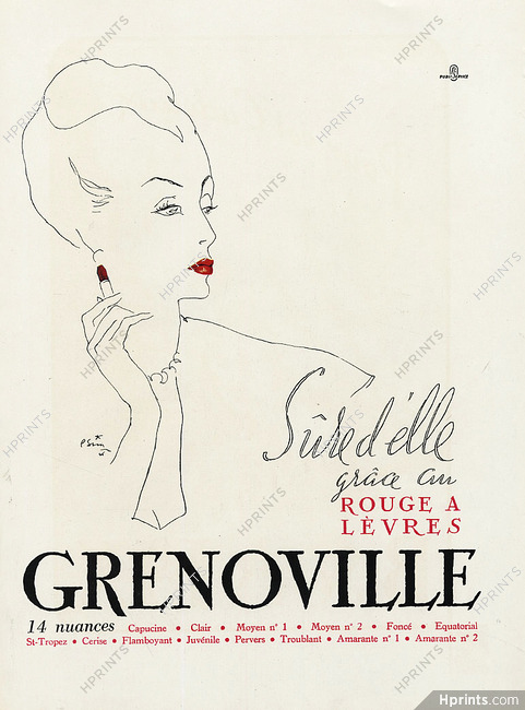 Grenoville (Cosmetics) 1946 Sure d'elle, Lipstick, Pierre Simon
