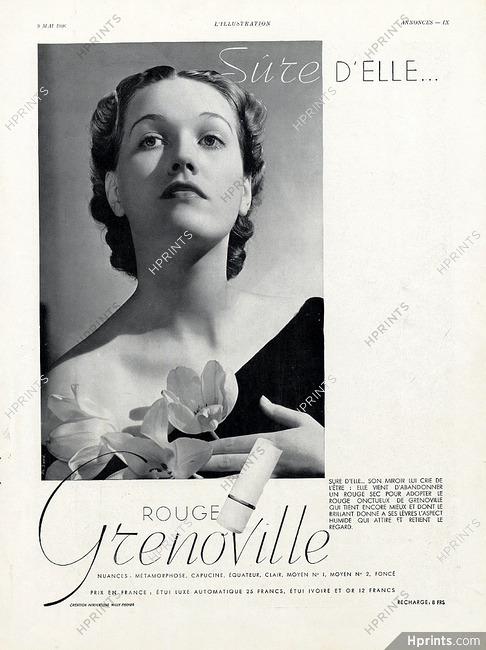 Grenoville (Cosmetics) 1936 Sure d'elle, Lipstick, Photo Georges Saad
