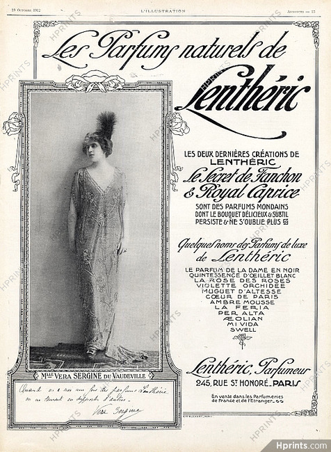 Lenthéric (Perfumes) 1912 Vera Sergine, Autograph Portrait, Reutlinger
