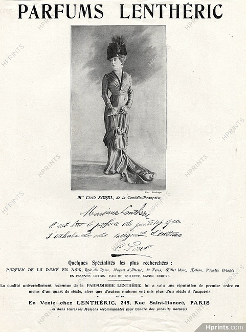 Lenthéric 1909 Cecile Sorel Autograph