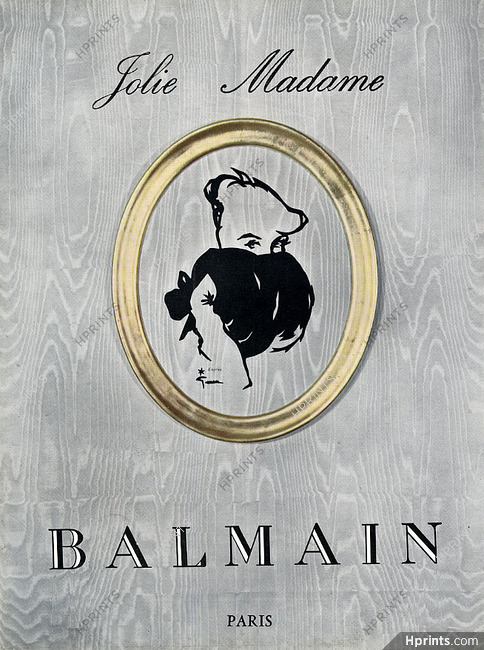 Pierre Balmain (Perfumes) 1954 Jolie Madame, Muffs, René Gruau