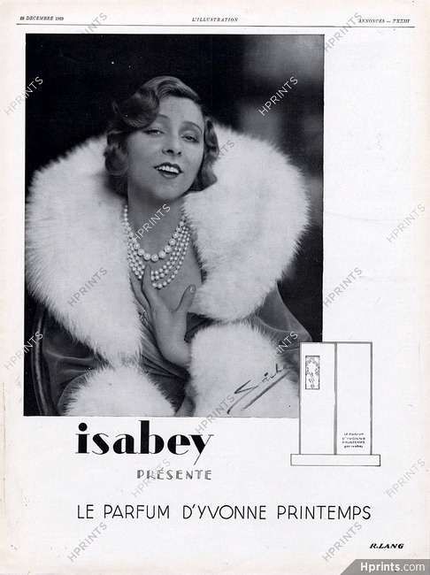Isabey (Perfumes) 1929 Yvonne Printemps