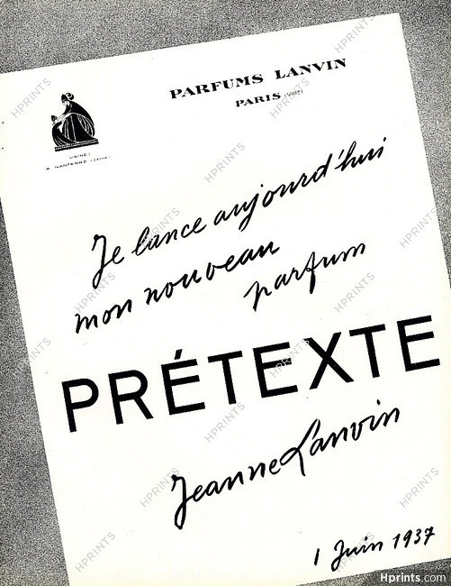 Lanvin (Perfumes) 1937 Launch of its new Perfume Prétexte