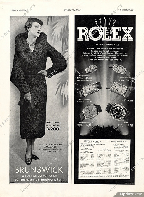 Rolex & Fourrures Brunswick (Fur Clothing) 1935