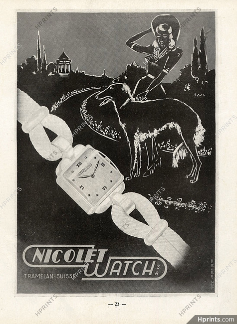Nicolet Watch 1946 Tramelan Suisse, Sighthound Greyhound Dog